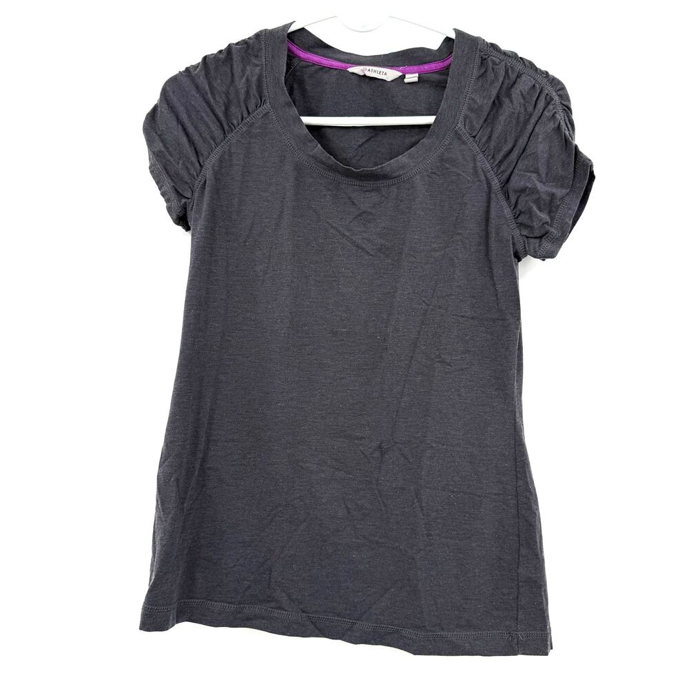 Athleta Size Medium Short Sleeve Tee T-Shirt Blouse Top Gray Athletic Active